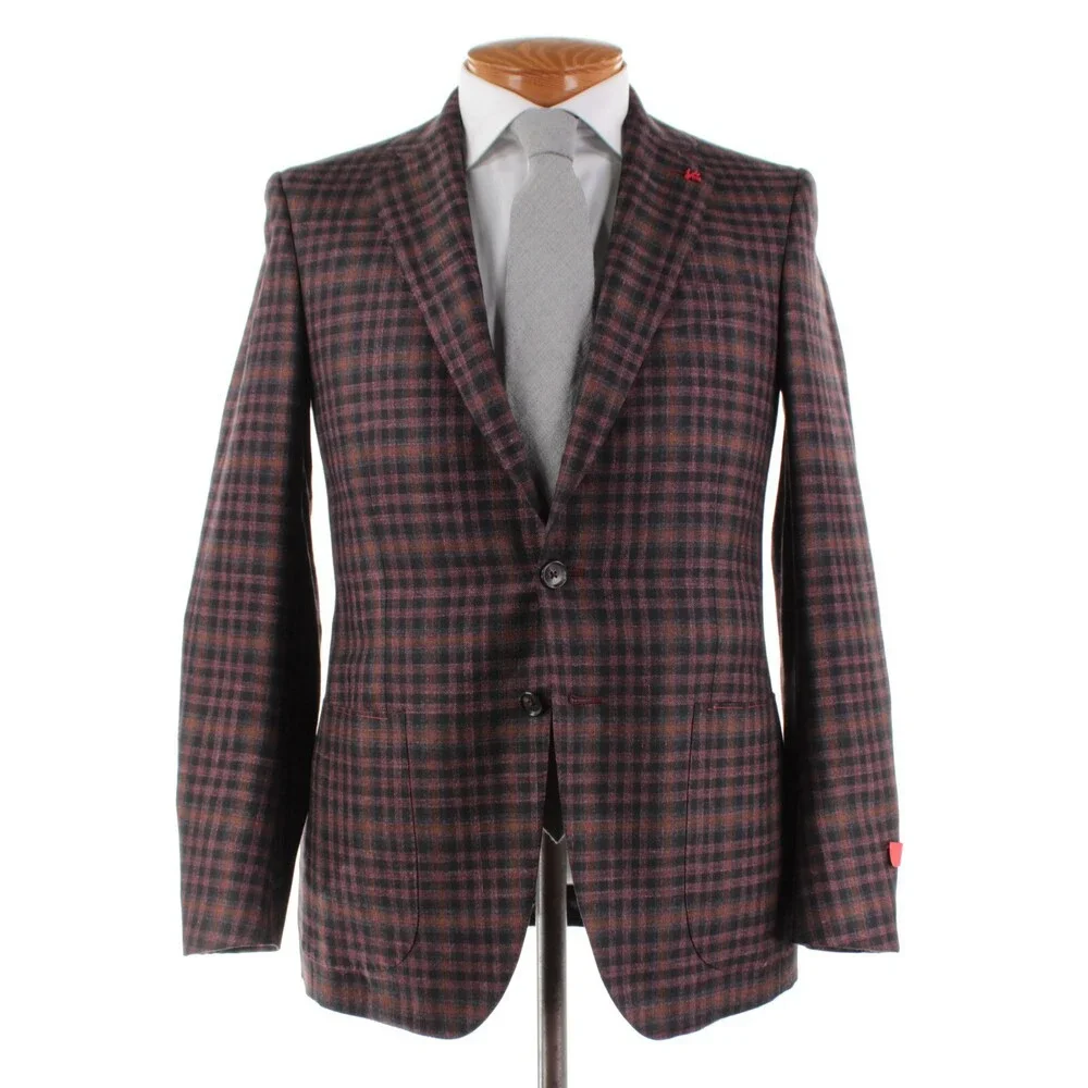 Isaia NWT Wool Blend Sport Coat Size 48R (38R US) In Pink / Orange / Gray Plaid